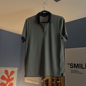 Perry Ellis Grey & Blue Zip Polo